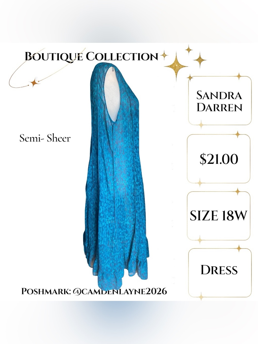 Sandra Darren Teal Blue Maxi Dress - Picture 4 of 6